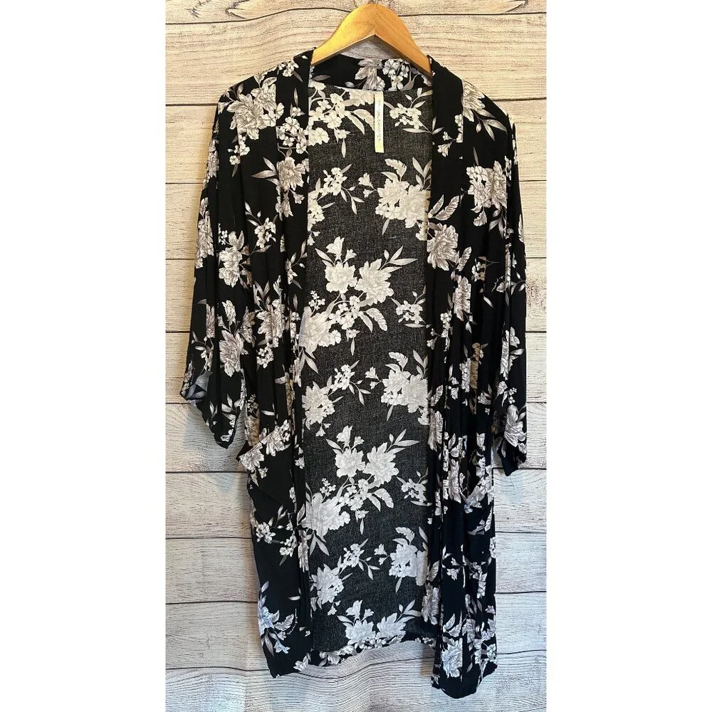 Spiritual Gangster Maya Kimono Black Floral Cardigan Duster OS Boho Beach Cover - Picture 3 of 10